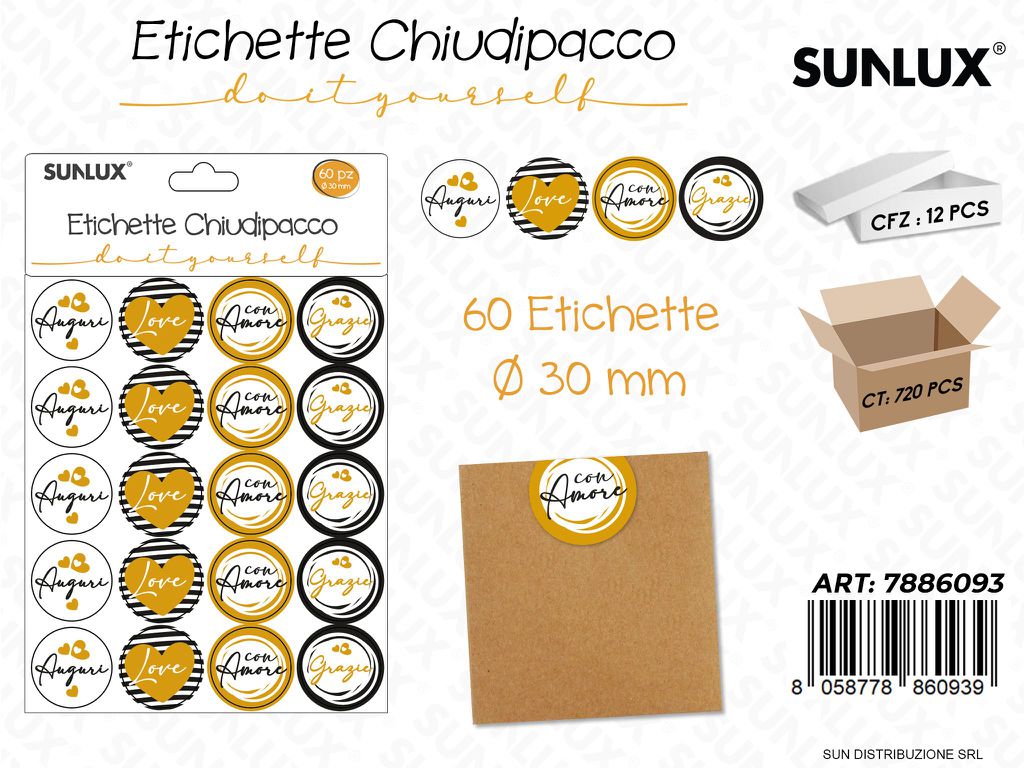Etichette Chiudipacco D.30MM 60PCS Ass.