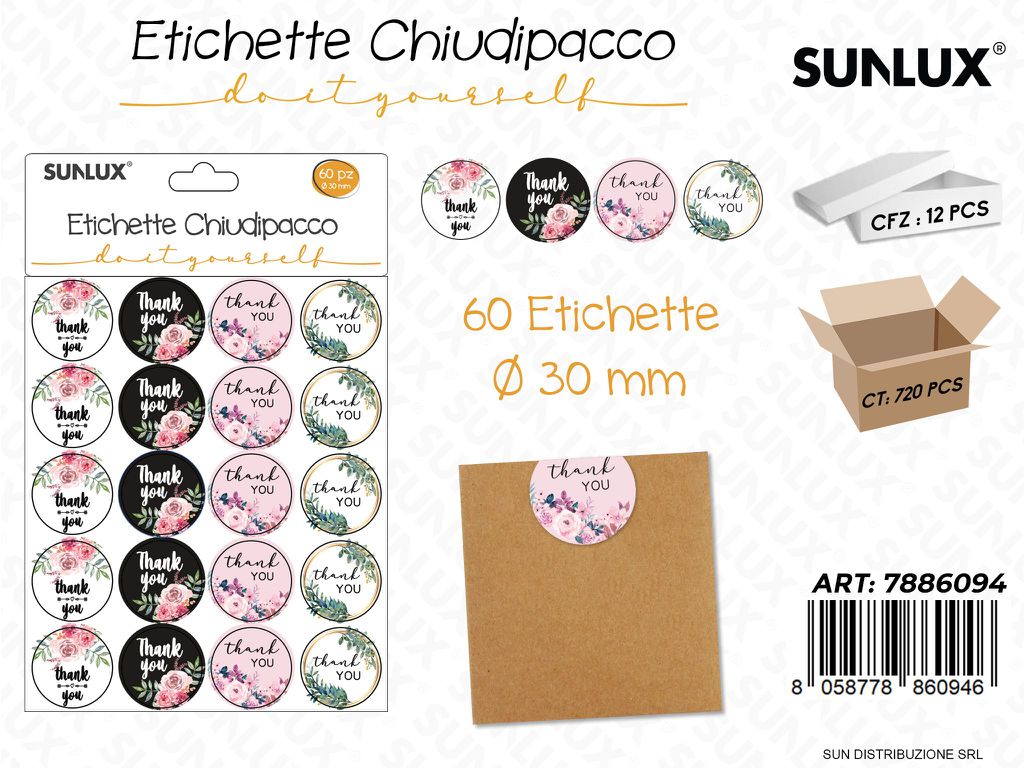 Etichette Chiudipacco D.30MM 60PCS Ass.