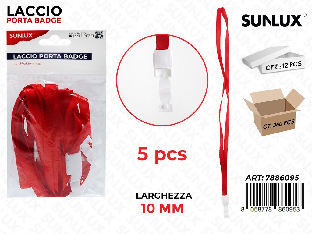Laccio Porta Badge Rosso 5PCS 1CM