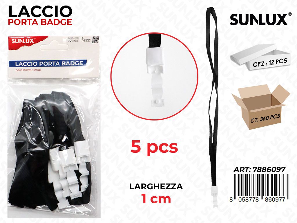 Laccio Porta Badge Nero 5PCS 1CM