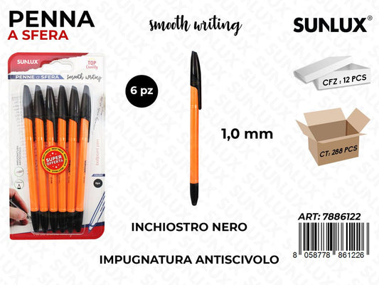 Penna a Sfera Inch. Nero 6PCS 1.0MM