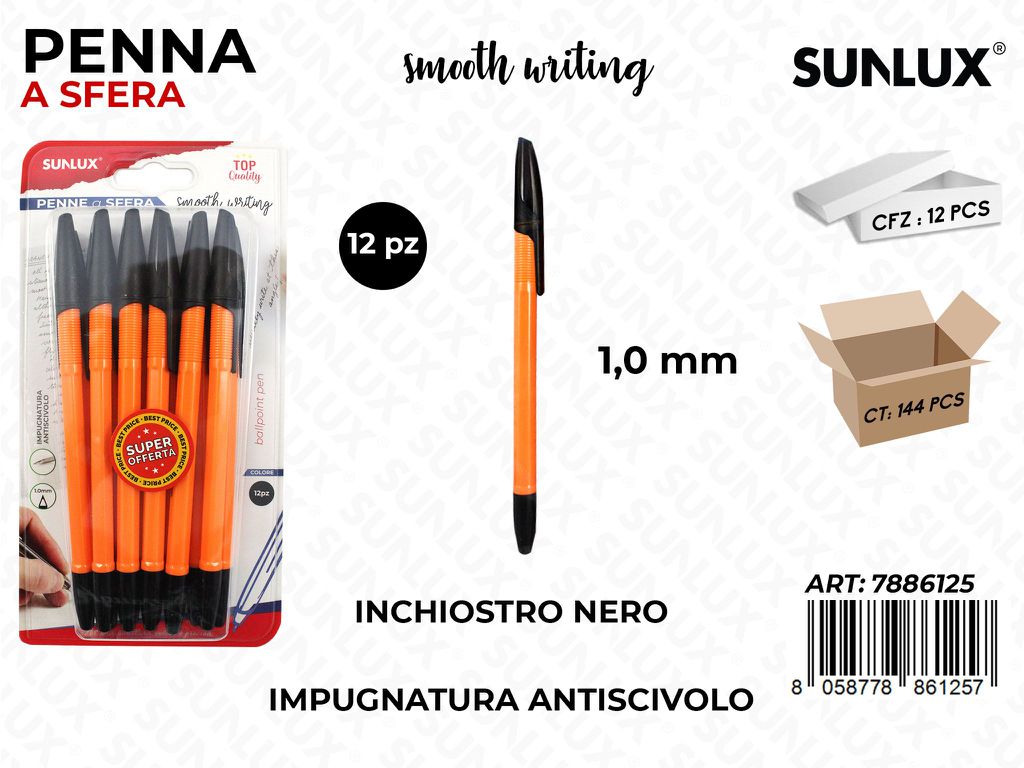 Penna a Sfera Inch. Nero 12PCS 1.0MM