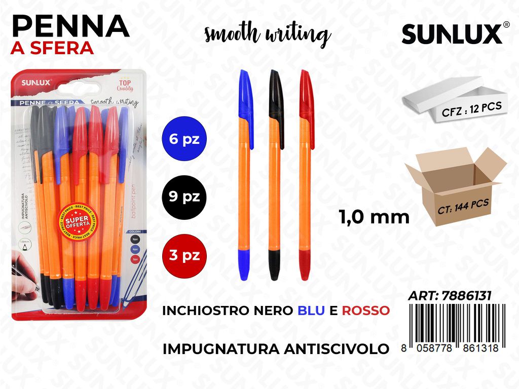 Penna a Sfera Inch. 3COL.18PCS 1.0MM