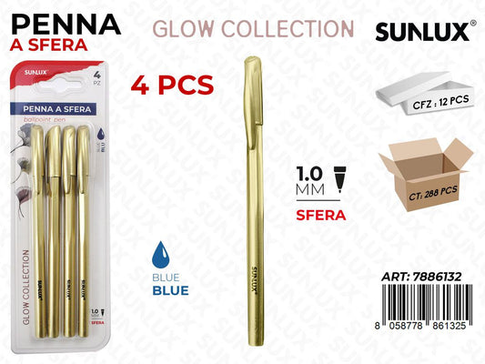 Bl. Penna a Sfera Oro Glow Blu 4PCS 1MM
