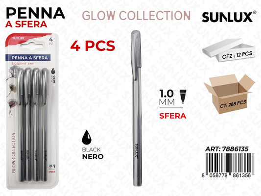 Bl. Penna a Sfera Nero Glow Nero 4PCS 1MM