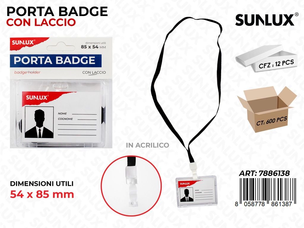 Porta Badge c/ Laccio in Acrilico Mis. Uti. 54*85MM / Pz da 12