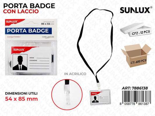 Porta Badge c/ Laccio in Acrilico Mis. Uti. 54*85MM / Pz da 12