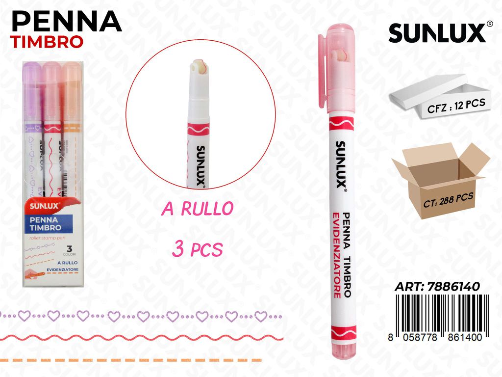 PENNA TIMBRO A RULLO 3PCS ASS. /PZ DA 12**
