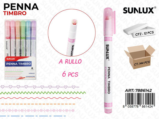 Sunlux Penna Timbro a Rullo 6PCS Ass.