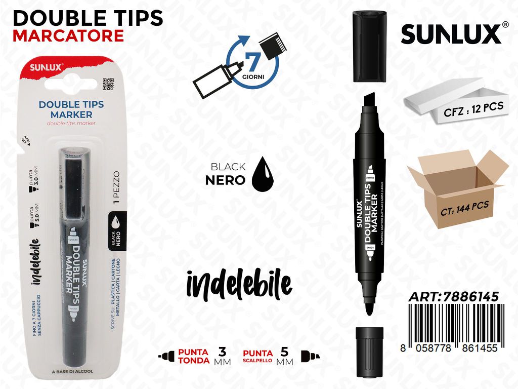 Sunlux Double Tips Marker Nero 3-5MM