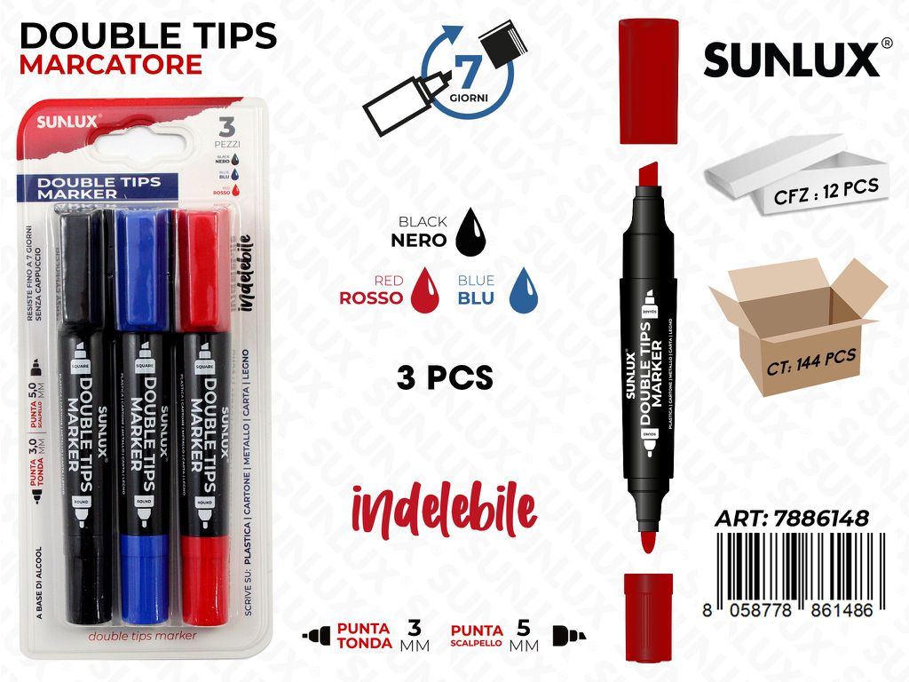 Sunlux Double Tips Marker Ass. 3PCS 3-5MM