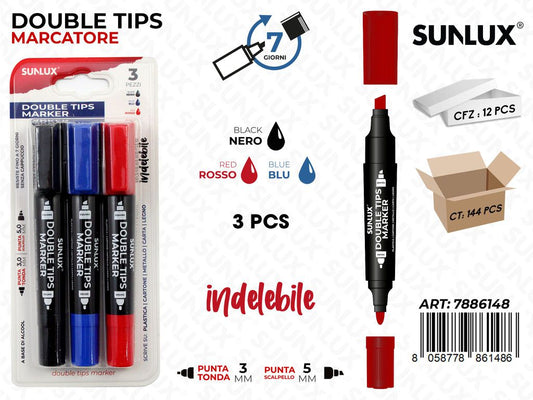 Sunlux Double Tips Marker Ass. 3PCS 3-5MM