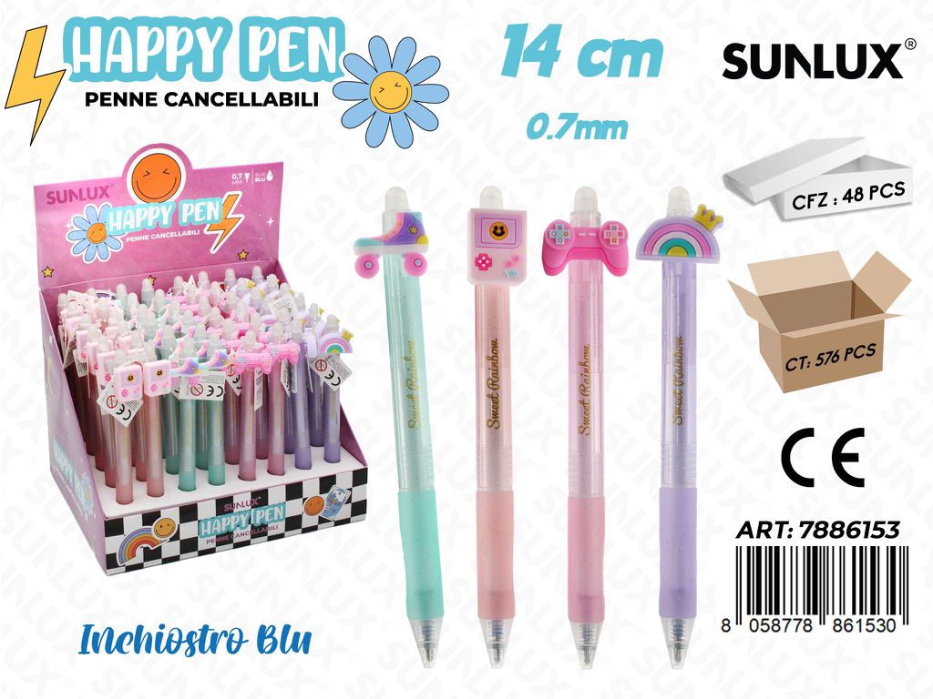 Happy Pen Cancellabili Blu Ass. 0.7Mm