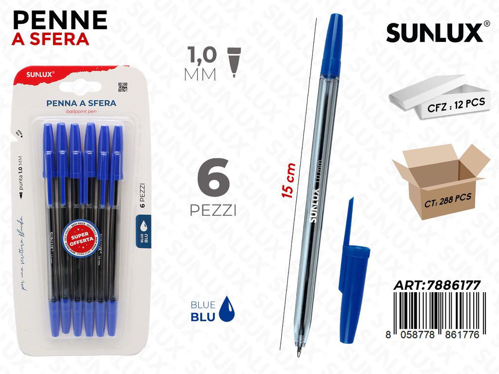 PENNE A SFERA BLU 6PCS 1.0MM 15CM /PZ DA 12**