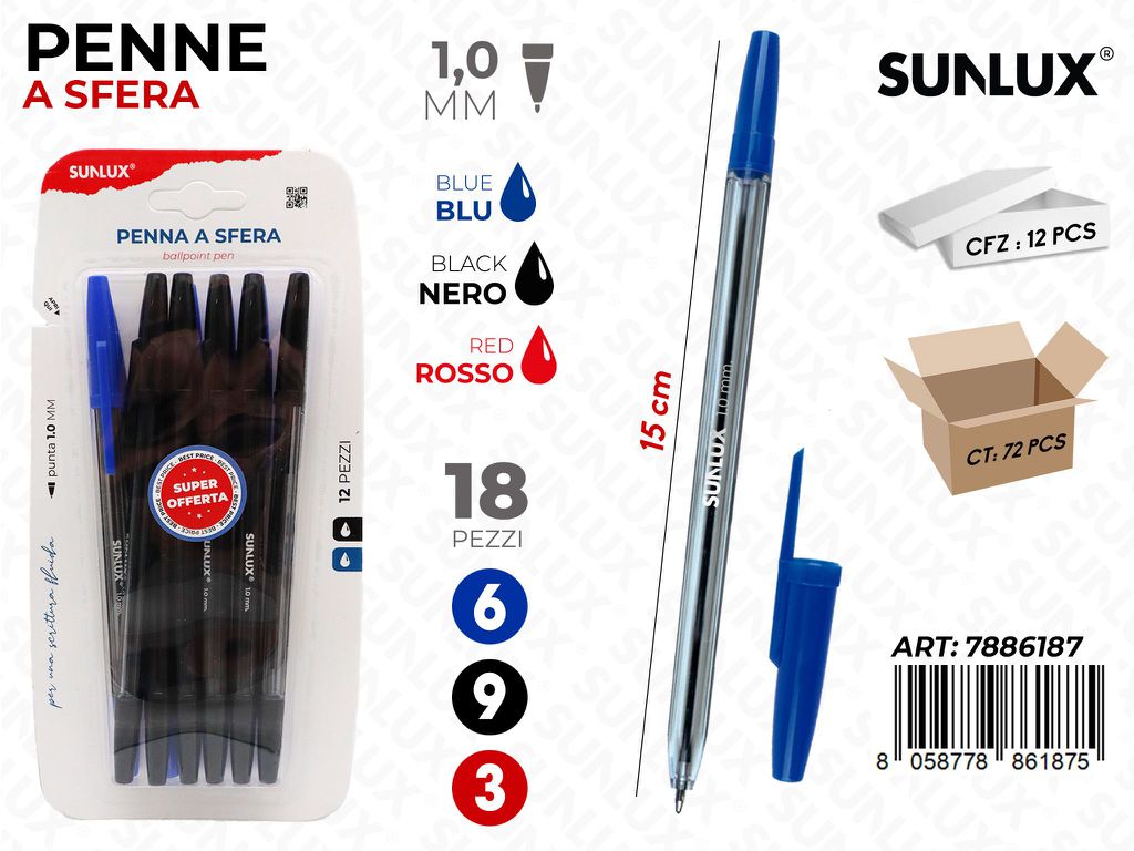 PENNE A SFERA 3COL. 18PCS 1.0MM 15CM /PZ DA 12**