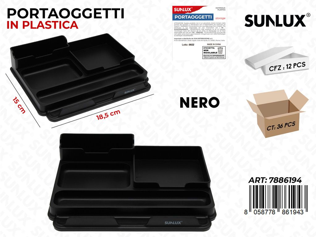 Sunlux Portaoggetti Plast. Nero 18.5*15CM / Pz da 12