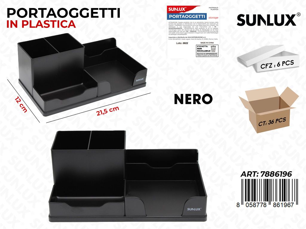 Sunlux Portaoggetti Plast. Nero 21.5*12CM / Pz da 6