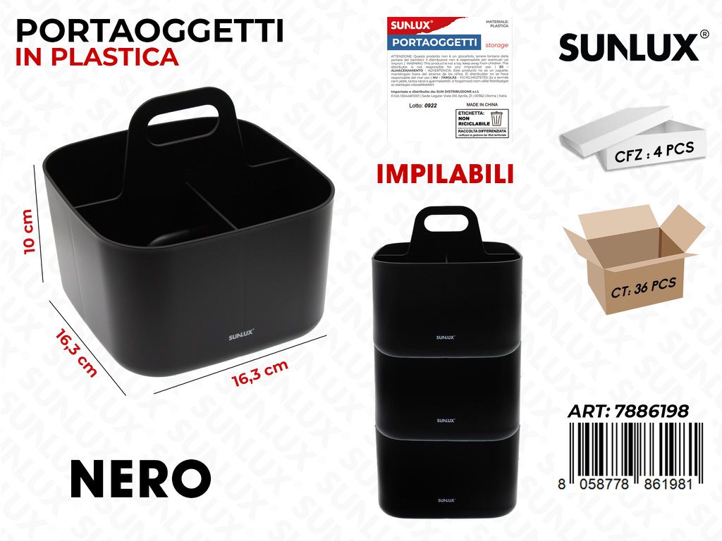 Sunlux Portaoggetti Plast. Nero 16.3*16.3*10CM / Pz da 4