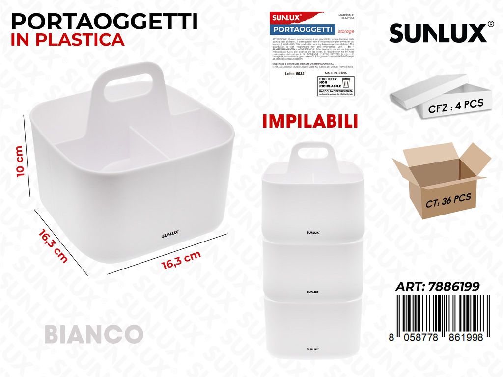 Sunlux Portaoggetti Plast. Bia. 16.3*16.3*10CM / Pz da 4