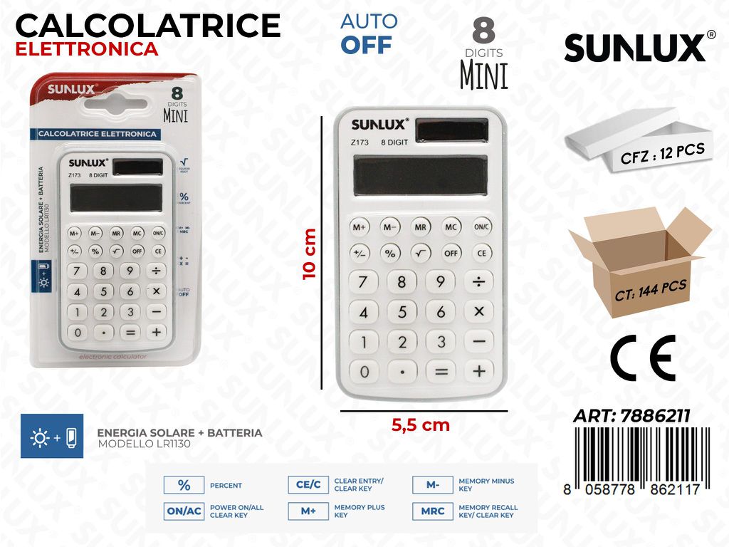 Sunlux Calcolatrice Elettr. Z173 Bia. 5.5*10CM