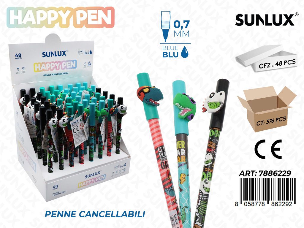Happy Pen Canc. Blu 0.7Mm Dinosauri