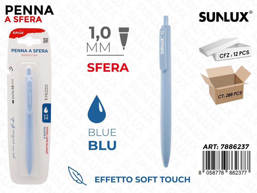 Sunlux Penna a Sfera Soft Touch Blu 1.0MM