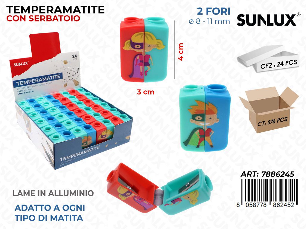 Sunlux Esp. Temperamatite c/SERB. 2FORI 3*4CM/ Pz da 24