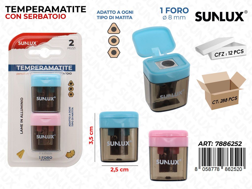 Sunlux Temperamatite c/SERB. 1FORO 2PCS 3.5CM/ Pz da 12
