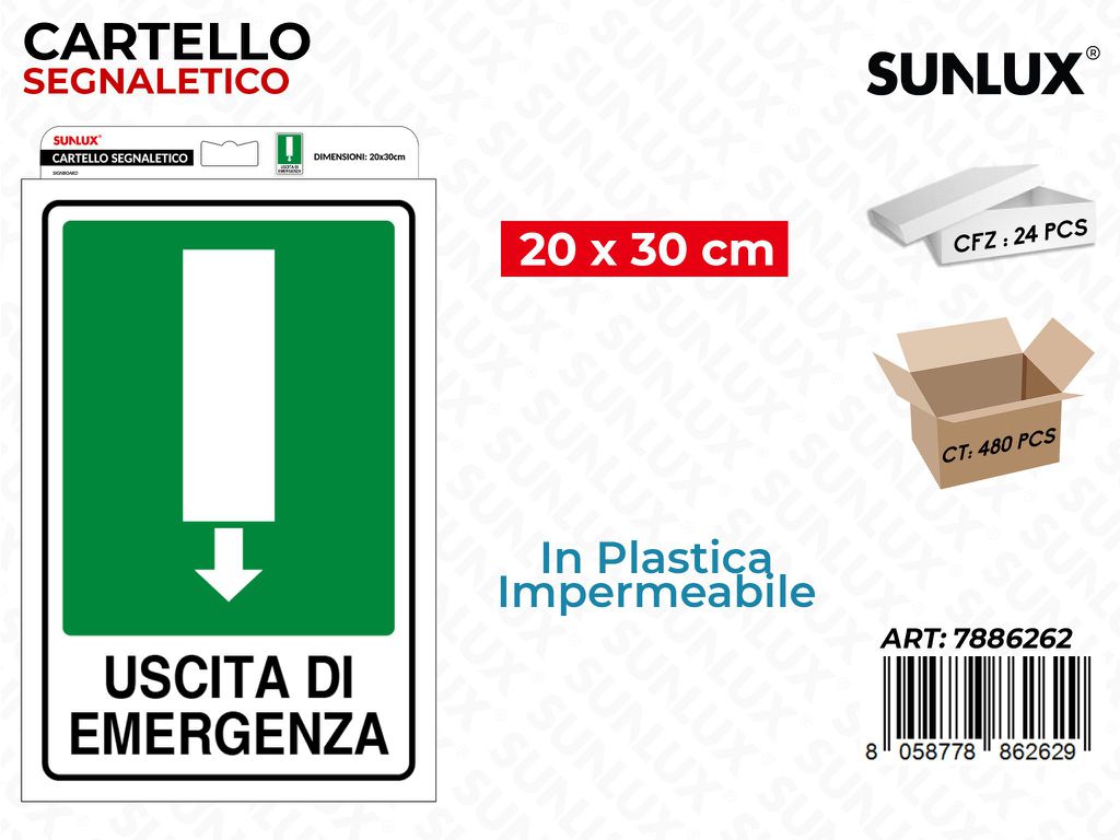 CARTELLO SEGN. USCITA EMERGENZA 20*30CM /PZ DA 24**