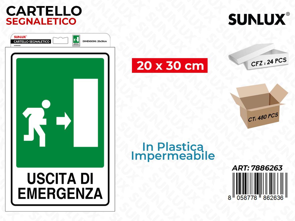 CARTELLO SEGN. USCITA EMERGENZA 20*30CM /PZ DA 24**