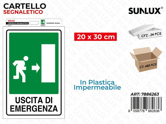 CARTELLO SEGN. USCITA EMERGENZA 20*30CM /PZ DA 24**
