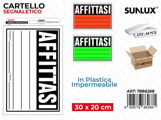 Sunlux Cartello Segn. Affittasi 30*20CM