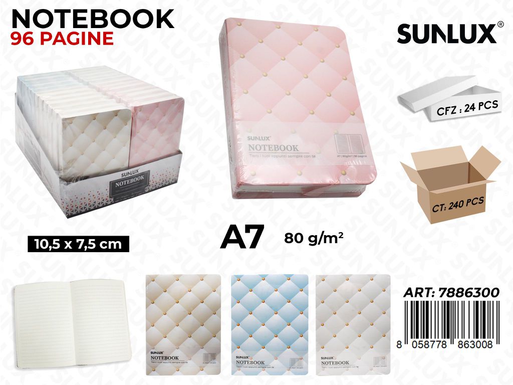 Sunlux Notebook Ass. 96PAG. A7 10.5*7.5CM