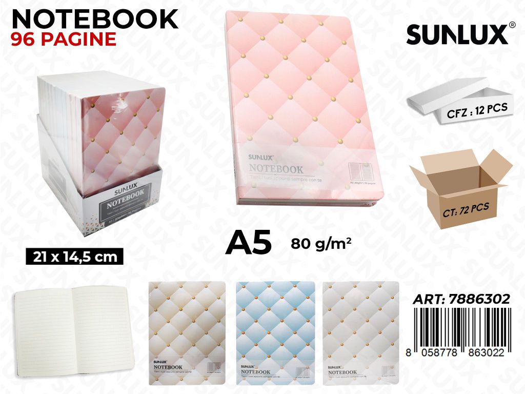 Sunlux Notebook Ass. 96PAG. A5 21*14.5CM