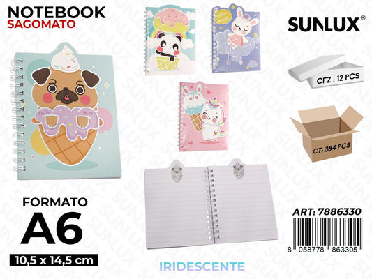 Sunlux Notebook Sagomato Ass. A6 10.5*14.5CM / Pz da 12