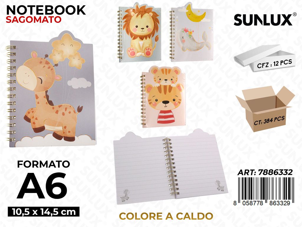 Sunlux Notebook Sagomato col Caldo Ass. A6 10.5*14.5CM / Pz da 12