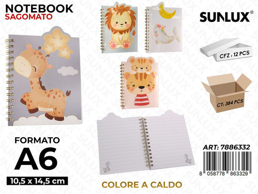 Sunlux Notebook Sagomato col Caldo Ass. A6 10.5*14.5CM / Pz da 12