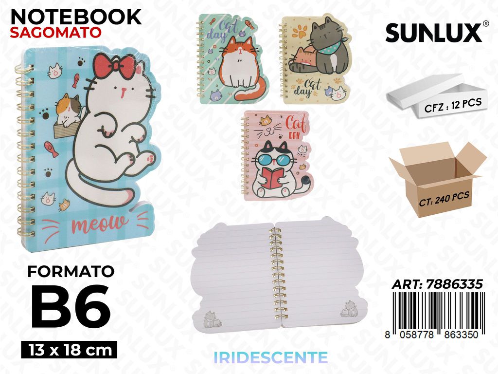 Sunlux Notebook Sagomato Iridesc. Ass. B6 13*18CM / Pz da 12