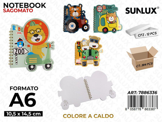 Sunlux Notebook Sagomato Col. Caldo Ass. A6 10.5*14.5CM / Pz da 12