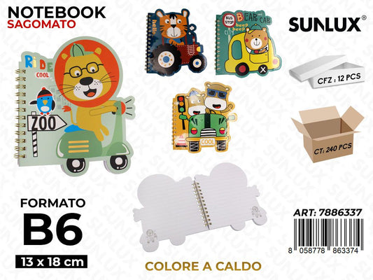 Sunlux Notebook Sagomato Col.caldo Ass. B6 13*18CM / Pz da 12