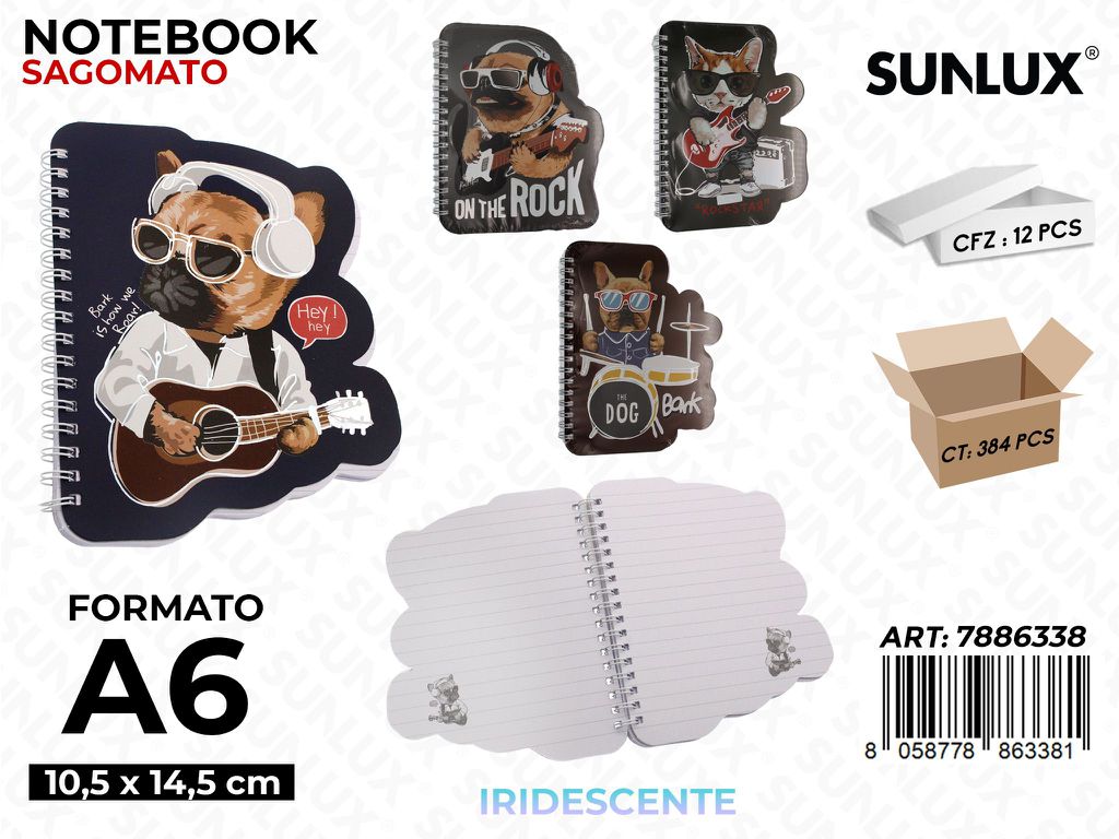NOTEBOOK SAGOMATO IRIDESC. ASS. A6 10.5*14.5CM / PZ DA 12**