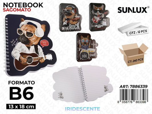 NOTEBOOK SAGOMATO IRIDESC. ASS. B6 13*18CM / PZ DA 12**