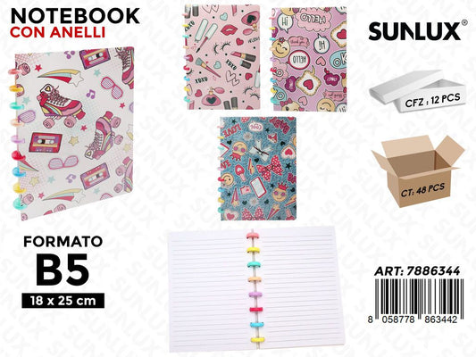 Sunlux Notebook c/Anelli F.to B5 18*25CM