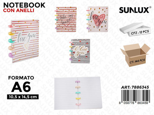 NOTEBOOK C/ANELLI F.TO A6 10.5*14.5CM /PZ DA 12**