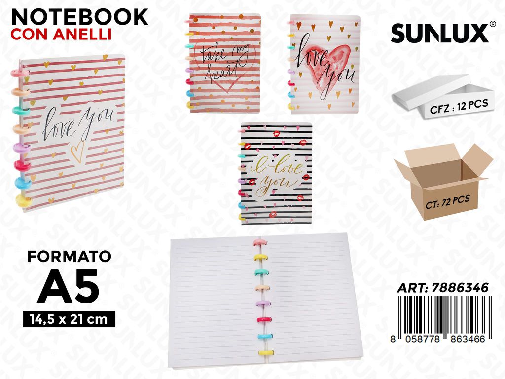 Sunlux Notebook c/Anelli F.to A5 14.5*21CM