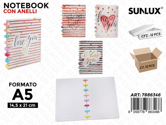 Sunlux Notebook c/Anelli F.to A5 14.5*21CM