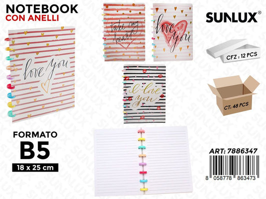NOTEBOOK C/ANELLI F.TO B5 18*25CM /PZ DA 12**