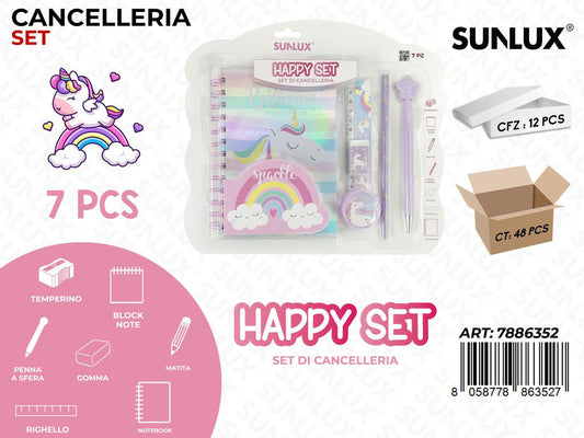 Happy Set Cancelleria Unicorn 7Pcs Ass.