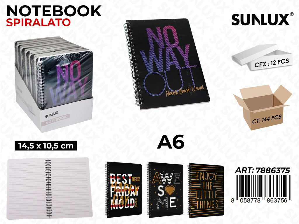 NOTEBOOK SPIRL. A6 14.5*10.5CM /PZ DA 12**