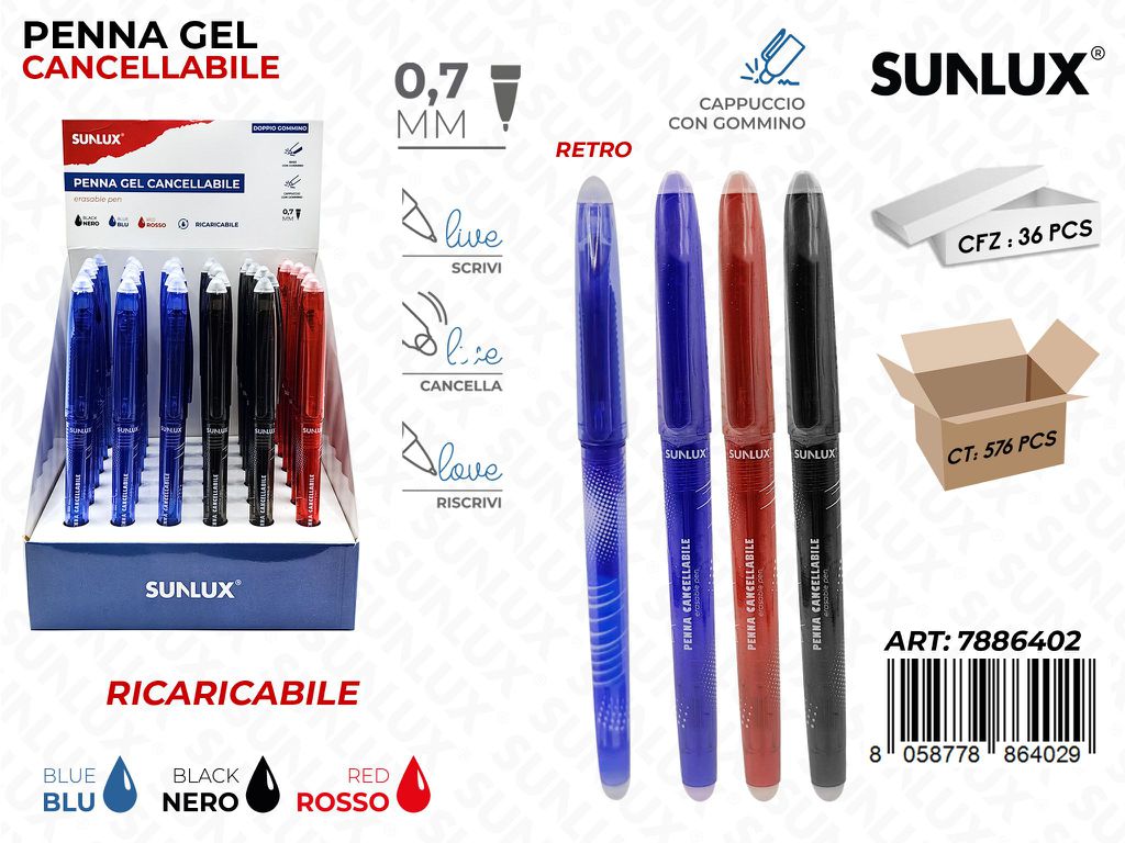 Sunlux Esp. Penna Gel Cancellabile 3ASS. 0.7MM